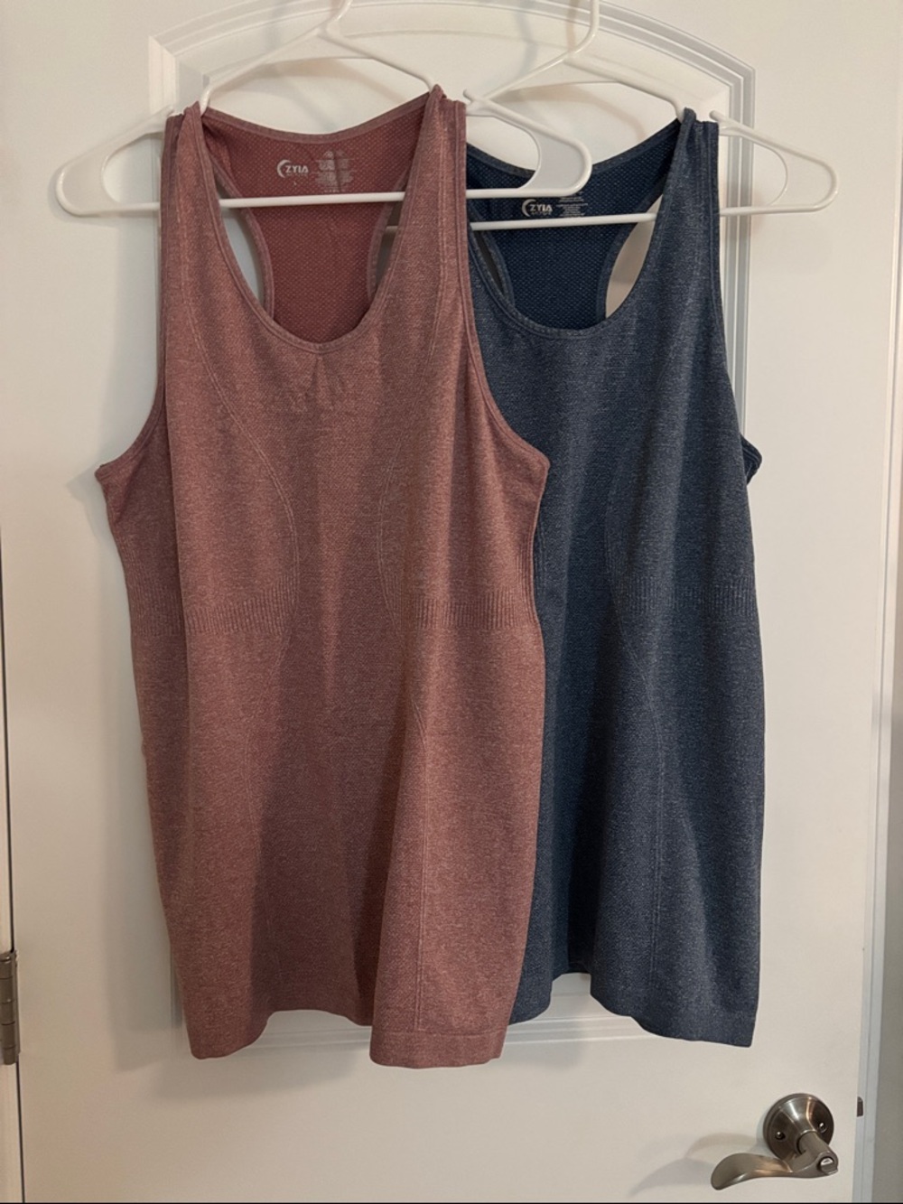 Women’s Seamless Racerback Tank Top - Dusty Rose and denim blue
